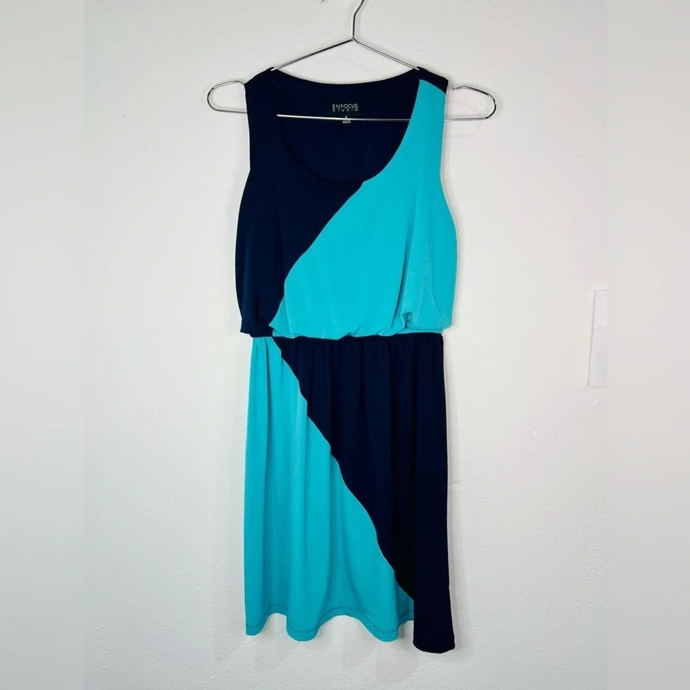 Enfocus Studio Blue and Black Mini Dress